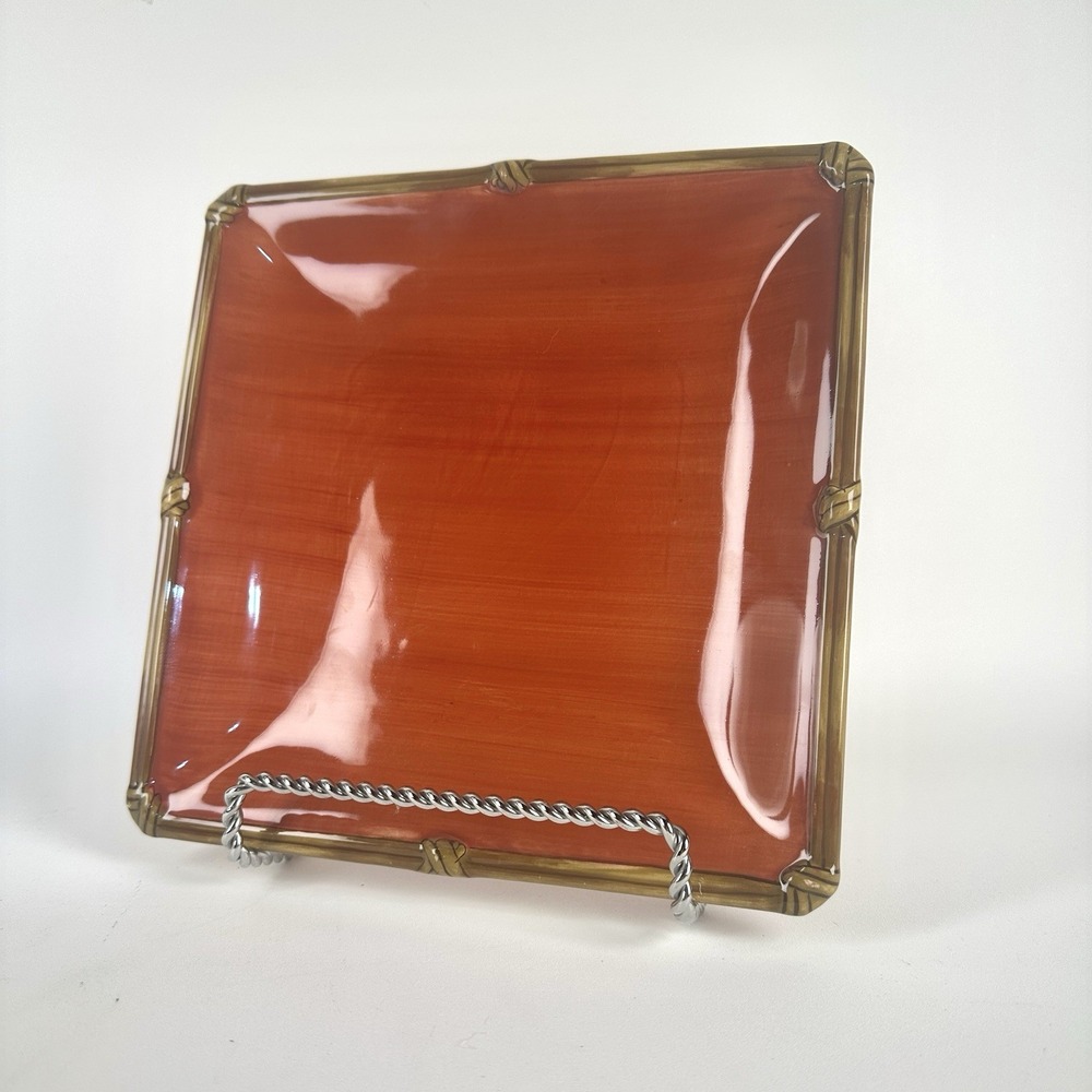 ZANZIBAR Red Bamboo by Clay Art ~ Square Salad Plates 8 Available